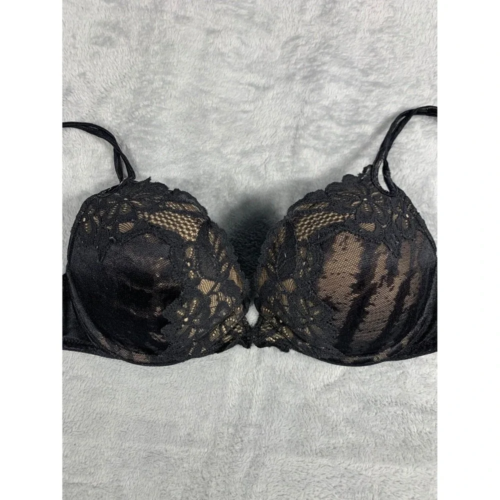 Victoria's Secret Very Sexy Womens 34C Black Bra Floral Lace Overlay